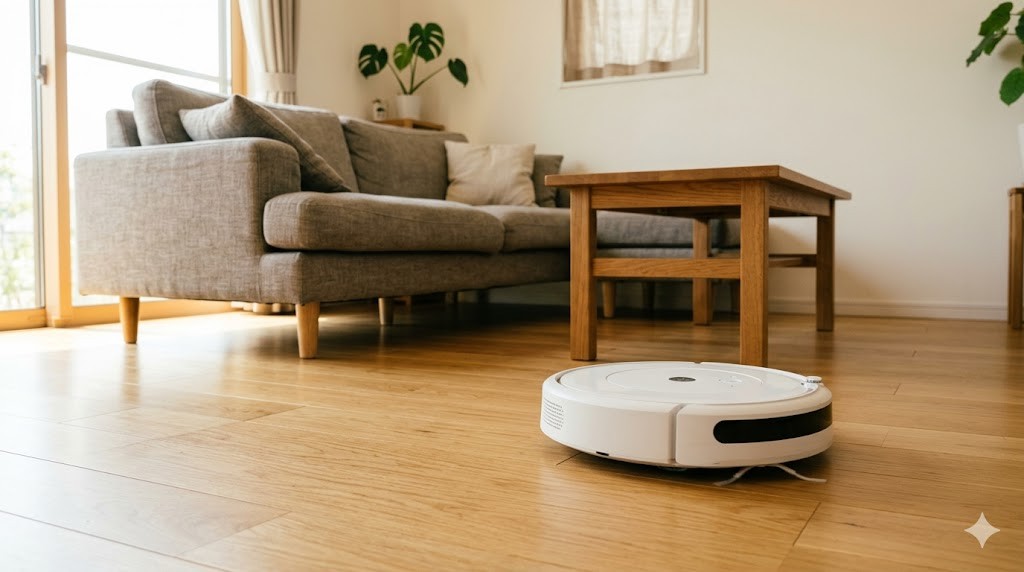 リビングを掃除するロボット掃除機