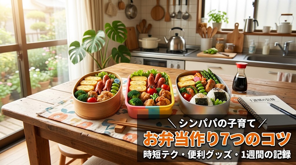 朝のキッチンでお弁当を作るシンパパのアイキャッチ画像