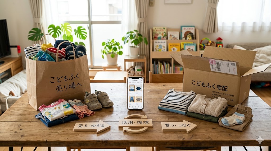 子ども用品の売る・買うの循環サイクルをイメージした写真