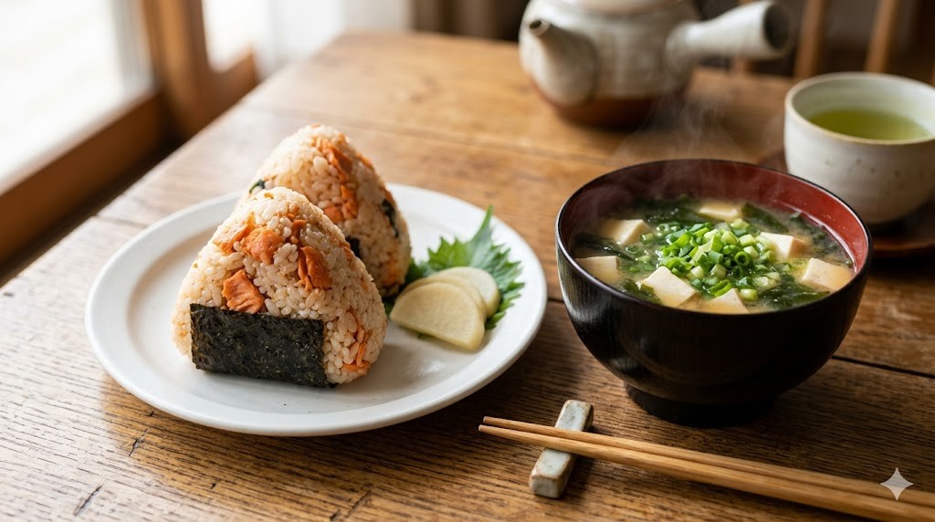 鮭フレークおにぎりと味噌汁セット
